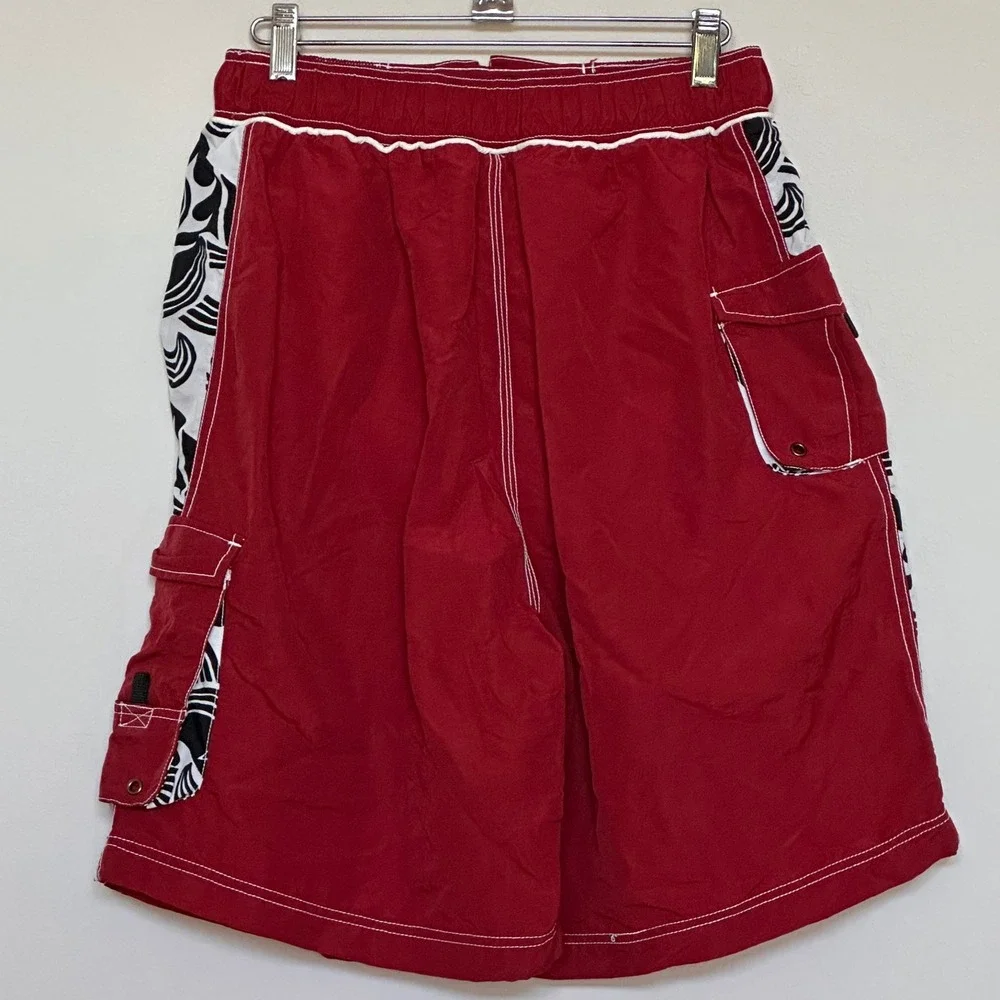 Mad Iguana Sportswear‎ youth XL Red Tribal Wave Board Shorts Cargo Swim Trunks
